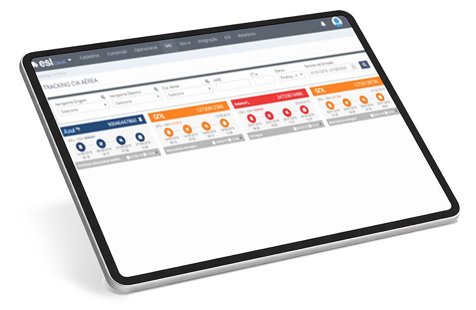 Tablet exibindo painel de rastreamento de voos