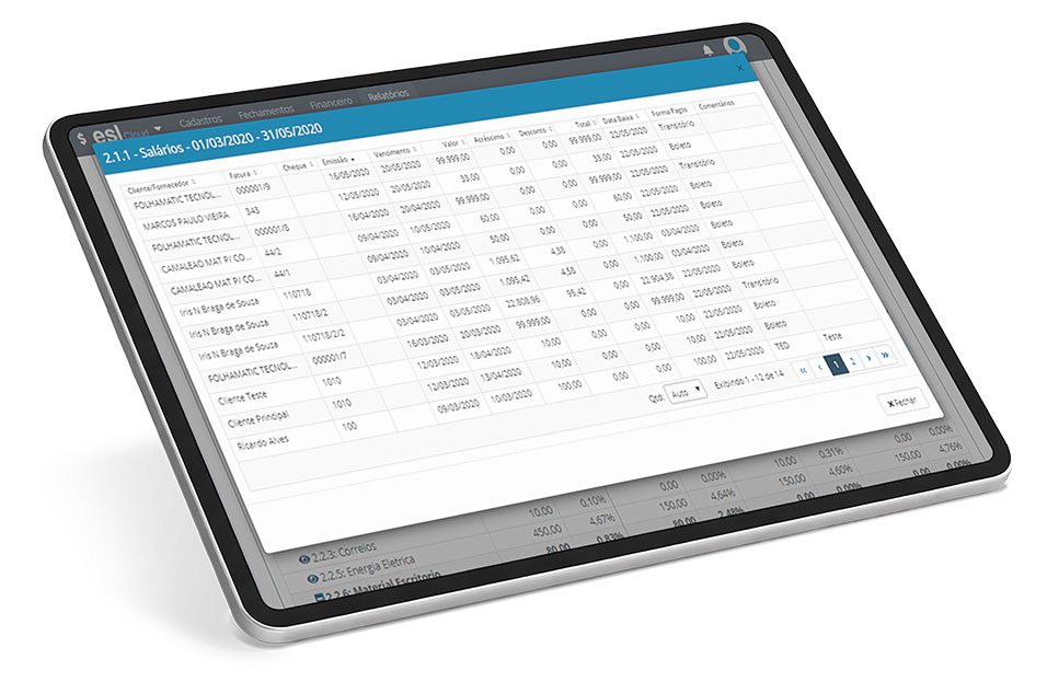 Tablet exibindo sistema de gestão de salários