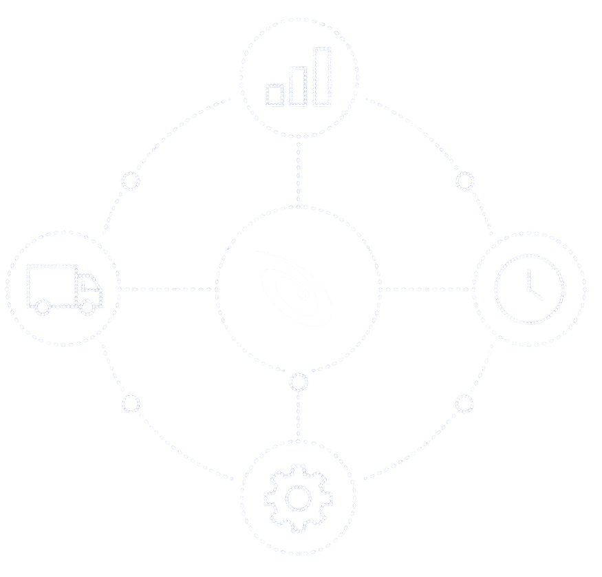 Diagrama com ícones de logística e análise empresarial