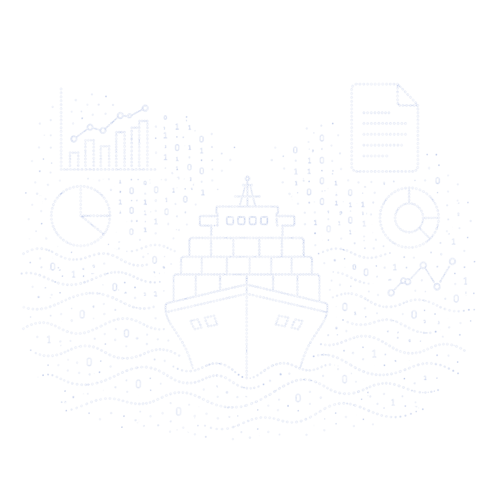 Navio cargueiro com gráficos e dados digitais