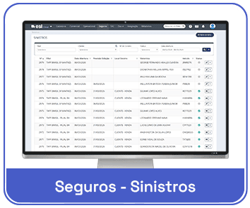 Tela de dashboard ESL Seguro Sinistro