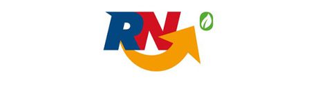 Logotipo RN com seta e folha verde
