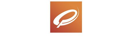 Logotipo com pena branca em fundo laranja