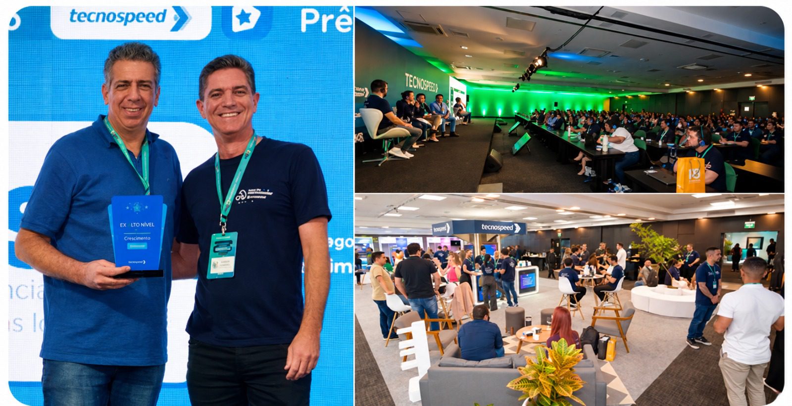 Participantes e público em evento corporativo da Tecnospeed
